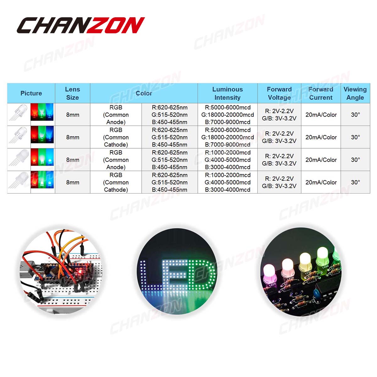 50pcs 8mm RGB LED Emitting Dio - Science And Hobby 评论和价格